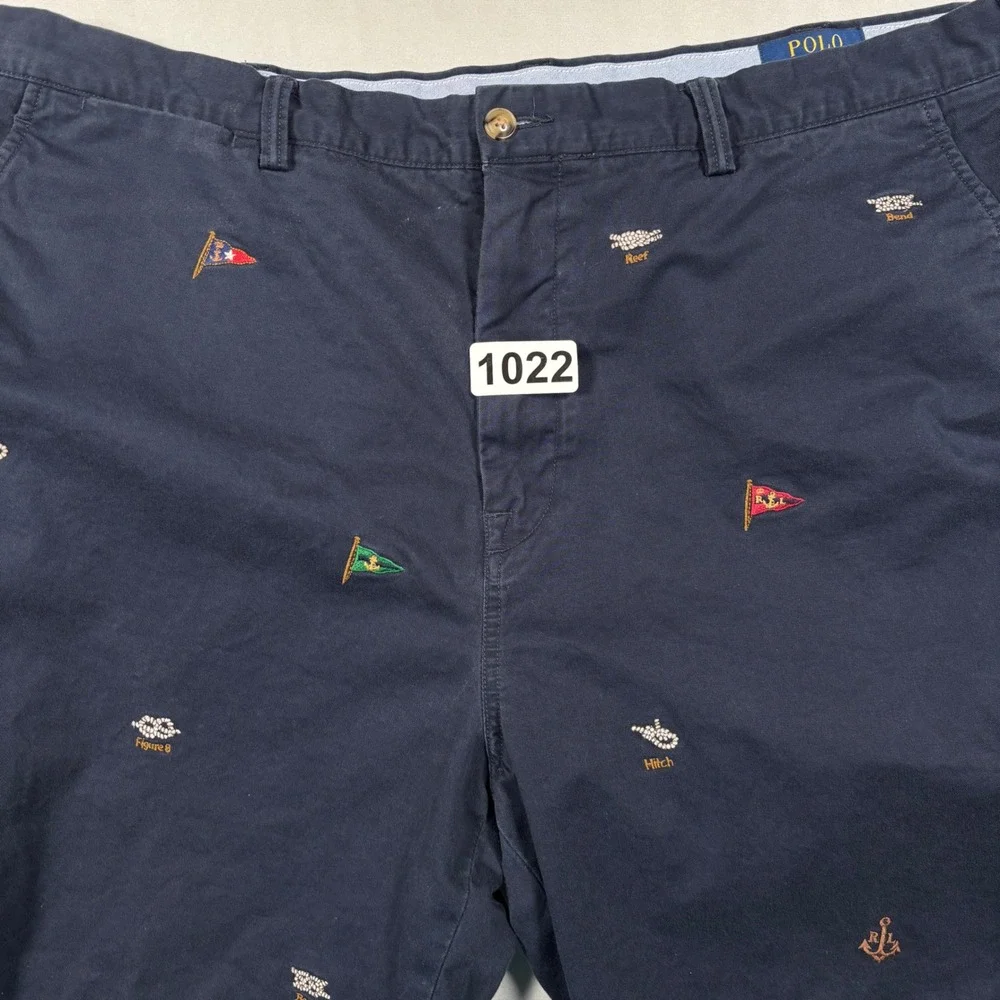 Polo Ralph Lauren Shorts Mens 40 Navy Nautical Embroidered Sailing Chino Stretch